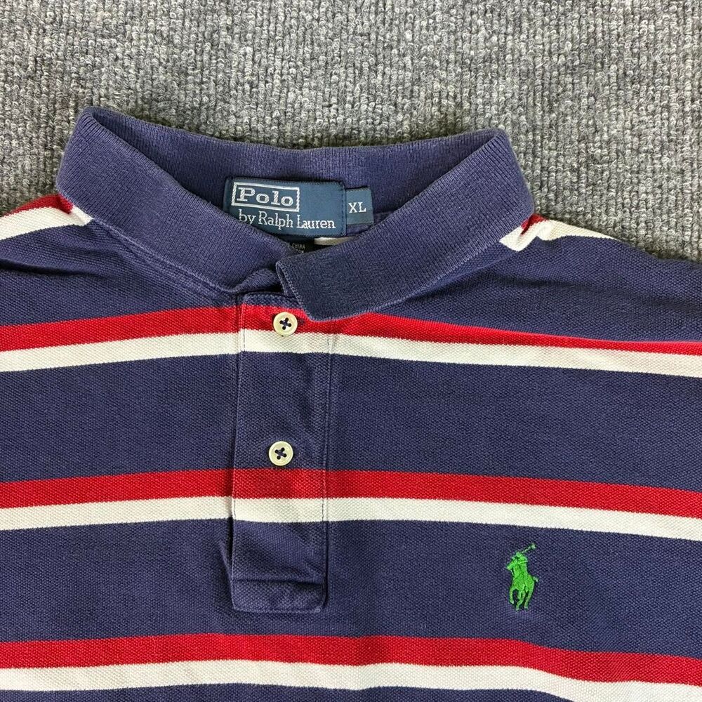 Polo Ralph Lauren Striped Polo Shirt Mens XL Navy Red White Cotton Pony Logo